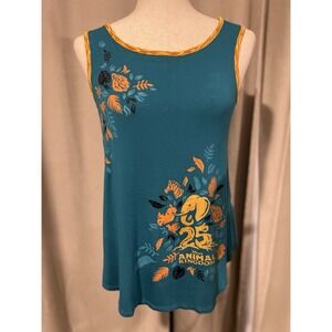 Disney Animal Kingdom Women's‎ Tank Top Floral And Animal Graphics Medium Teal